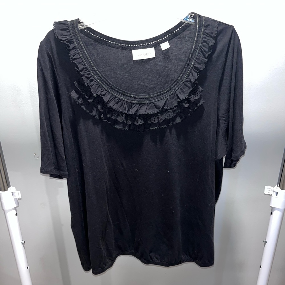 Avenue Black Ruffle Blouse